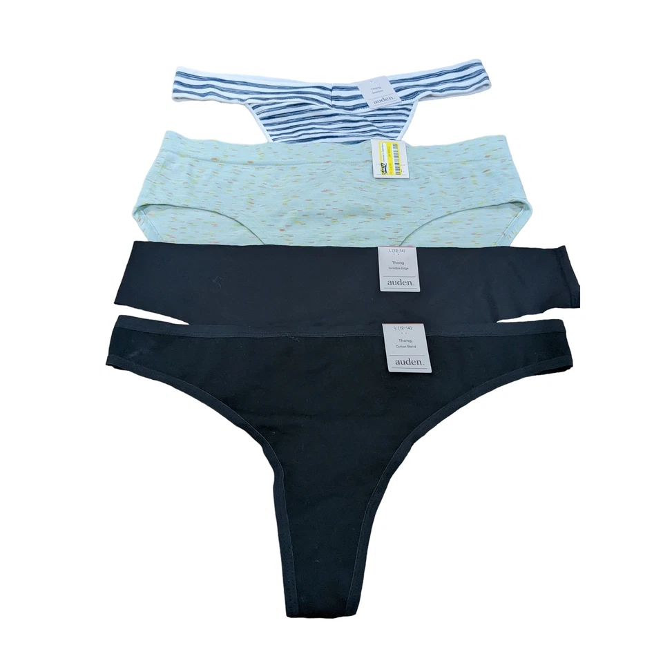 Auden 4 Pack Thong Bundle Panty L Blue Striped Green Black Bikini Underwear Set - Image 2 of 4