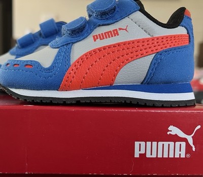 Puma Cabana Racer SL 20V Toddlers Size 4 Shoes Cherry Tomato Orange/Blue/Silver