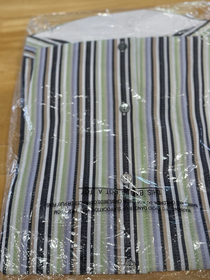 Camisa De Colección Ben Hogan 100% Algodón Botón Frontal Rayas Multicolor Mediana Nueva Con Etiquetas Foto 3 de 4