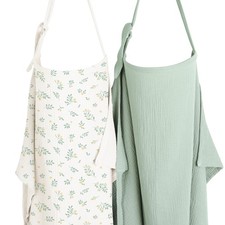 Muslin Nursing Cover Up for Breastfeeding Moms Leafy Green Design Set 2Pk