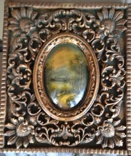 hand-painted landscape painting, oil on wood, classic baroque frame, 31x36 cm
