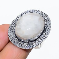 Ring Rainbow Moonstone Gemstone Handmade 925 Sterling Silver Jewelry Size 9 W918