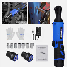 2 Batteries Cordless Right Ratchet 3/8'' 90° 580Nm Electric Power Ratchet Wrench