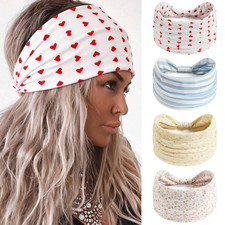Wide Boho Headbands Floral Stretch Head Wraps Turban Knotted Yoga Hairbands Work