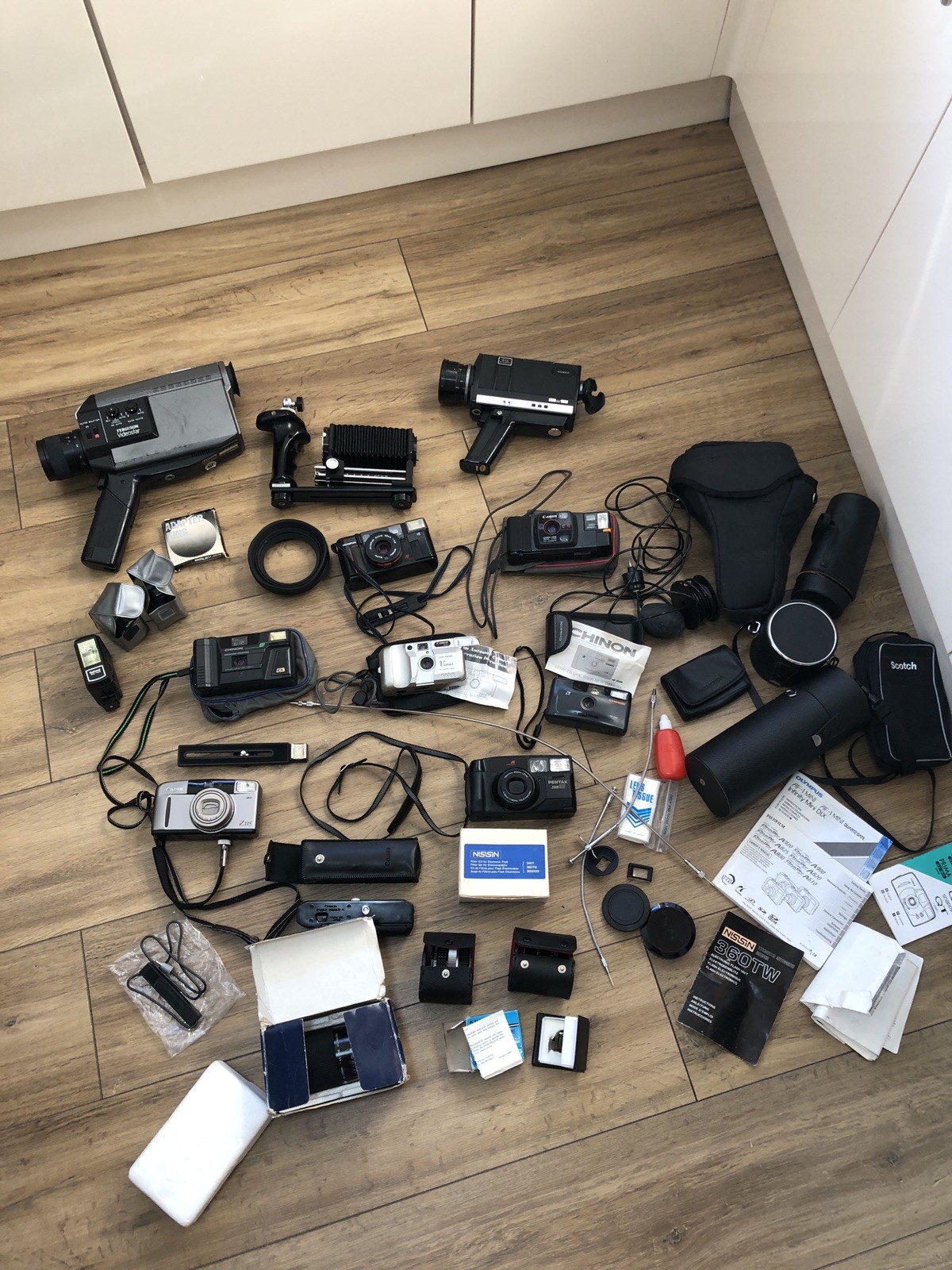 Large Vintage Film Camera Bundle with Lenses & Accessories Untested