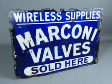 Vintage Wireless Supplies Marconi Valves Double Sided Enamel Sign c1930 #6107