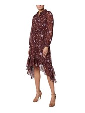 LAUNDRY BY SHELLI SEGAL Womens Burgundy Button Front Long Sleeve Hi-Lo Dress 2