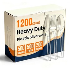 1200 Count Plastic Silverware Heavy Duty, 500 Forks, 500 Spoons, 200 Knives