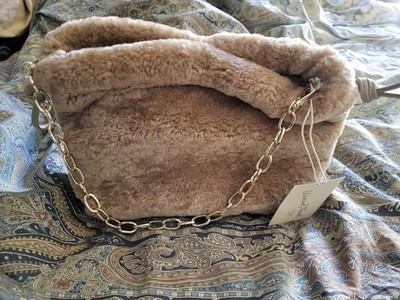 NWT Universal Thread Womens Drawstring Bag Faux Shearling Pouch Chain Handle $20