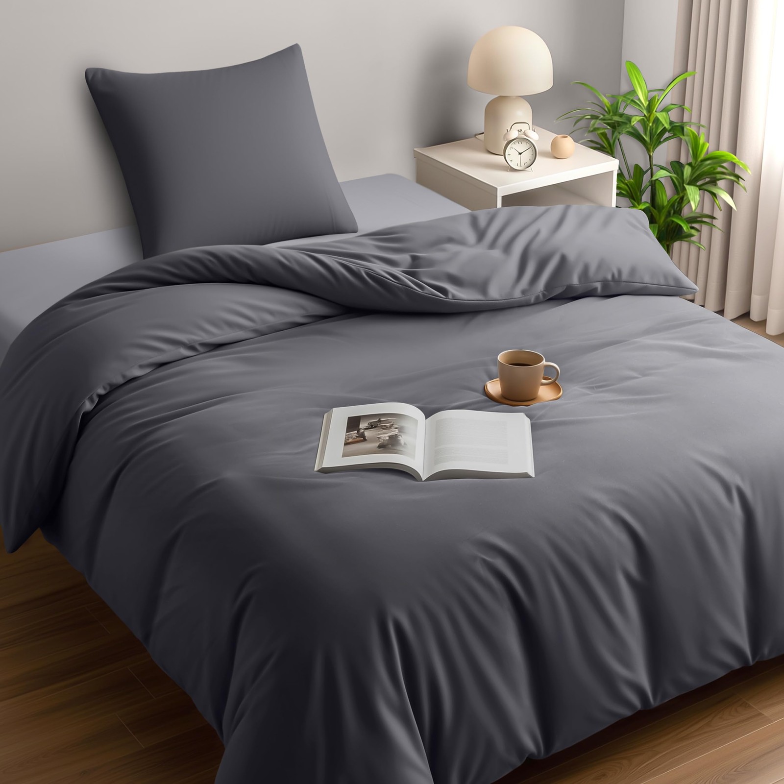Housse de Couette 140x200 avec Taie Parure de Lit Simple Microfibre Gris Clair
