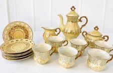 RS Prussia Fancy China Iridescent Gold Floral Tea Coffee Set 6 Cups Saucers