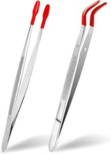 Sliverdew Craft Tweezers with Rubber Tips, 2 Pcs Metal Sticker Tweezers, Red