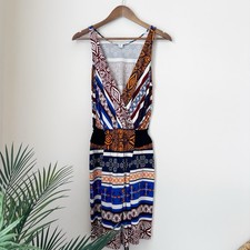 Diane von Furstenberg Geometric Print Silk Sleeveless Dress Sz 8 Summer Luxe