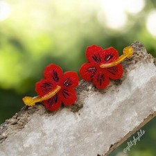 Flor de Maga Puerto Rico Flower Red Hibiscus Stud Earrings Woman Jewelry