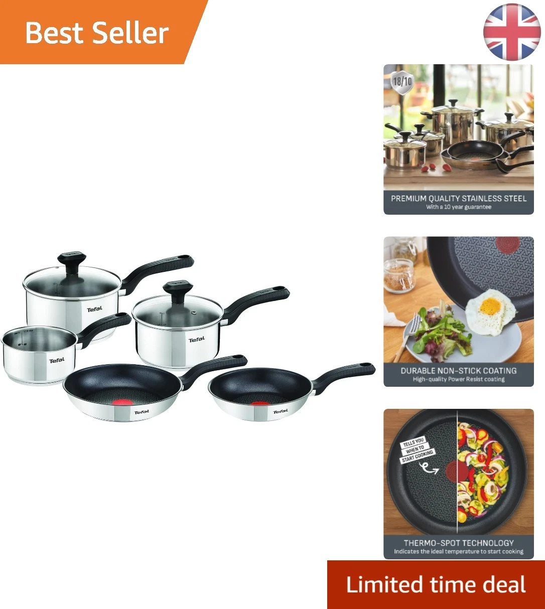 Luxury Stainless Steel 5-Piece Pot and Pan Set - Dishwasher Safe & Non-Stick