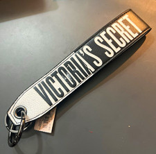 Victoria's Secret Black White Logo Strap Wristlet Keychain, PVC/Metal