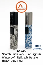Scorch Torch Pencil Jet Lighter | Windproof | Refillable Butane | Heavy-Duty 2CT