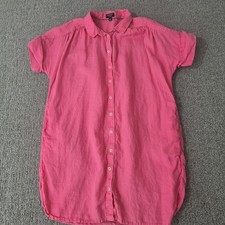 JCrew Baird McNutt Shirt Dress Irish Linen Coastal Button Pockets Pink LP