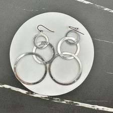 Vintage Silver Tone Interlocking Hoop Earrings Dangle Long Modern Fashion Large