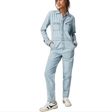 Lee Union-Alls Denim Coveralls Light Wash Blue Zip Front Jumpsuit woMens M New
