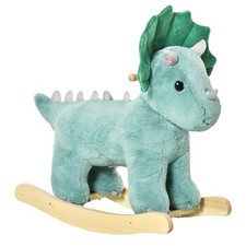 Kids Plush Ride-On Rocking Horse Triceratops-shaped Plush Toy Rocker with Realis