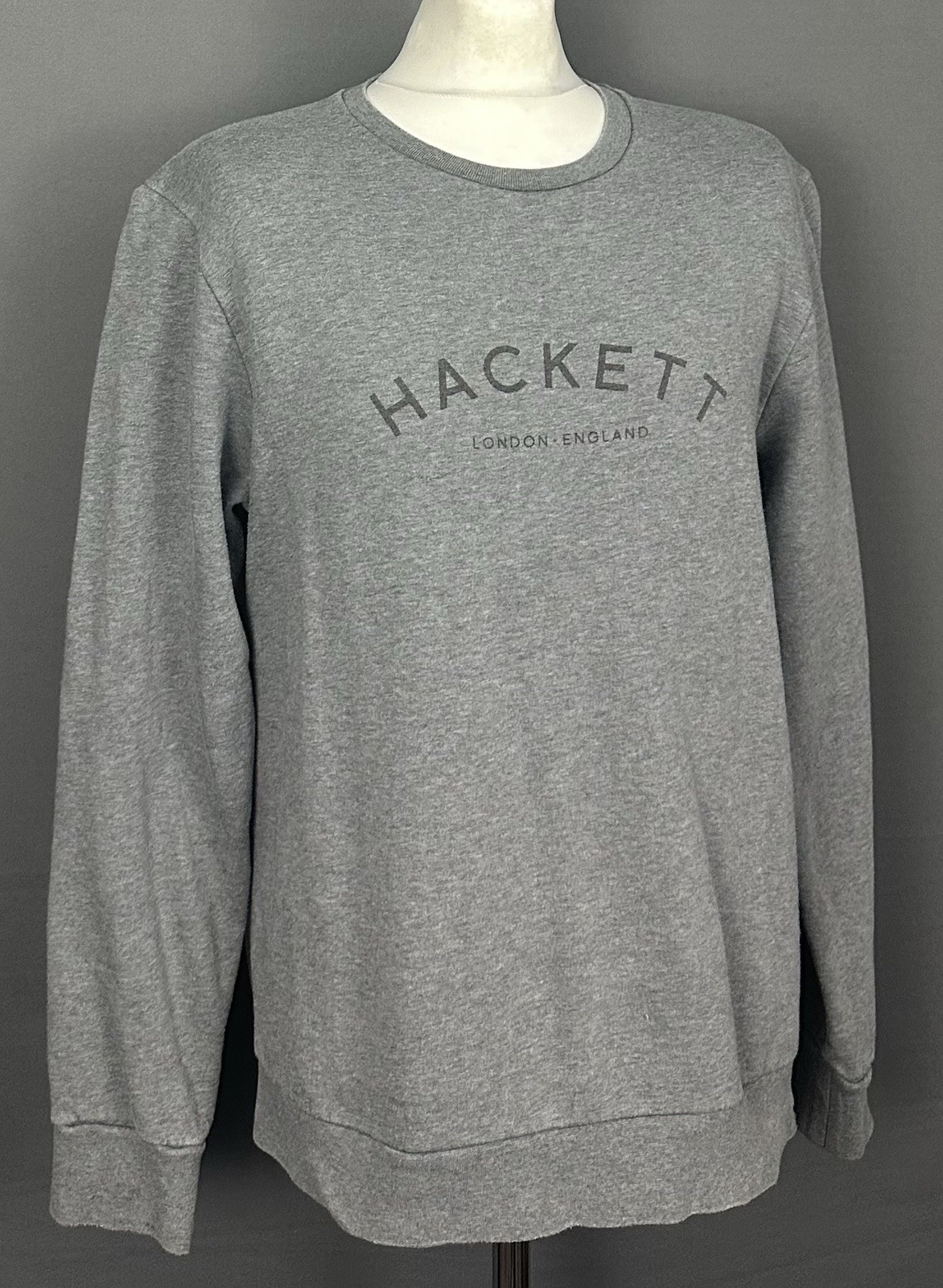 HACKETT GREY SWEATER - CLASSIC LOGO CREW NECK JUMPER - Men's Size LARGE - L