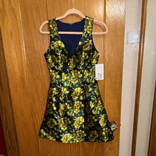 JVN by Jovani Yellow Floral Beaded Sleeveless V-Neck A-Line Dress Size 2