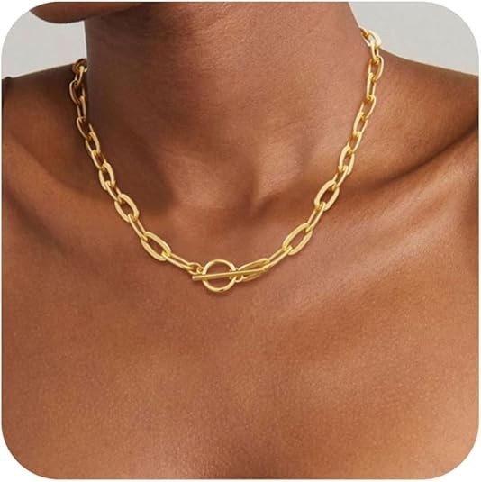 14K Gold Plated Necklace for Women Sweatproof, Non Tarnish Chunky Layered...