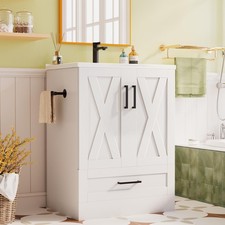 24" Bathroom Vanity with Sink, Bathroom Storage Vanity Sink Cabinet with 2 Do...