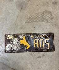 1943 WYOMING WY LICENSE PLATE TAG # 8 -805  Platte County