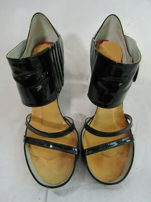 Stephen Venezia Black Patent Leather Heeled Sandal Size 38 (US 7.5)