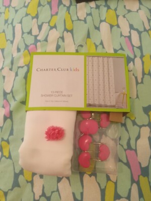 New Charter Club Kids White/Pink Shower Curtain Set