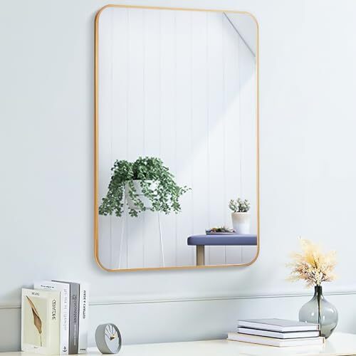 20x30 Rectangle Mirror Full Length Wall Mounted Hanging Rectangle(30x20) Gold - Imagen 4 de 8