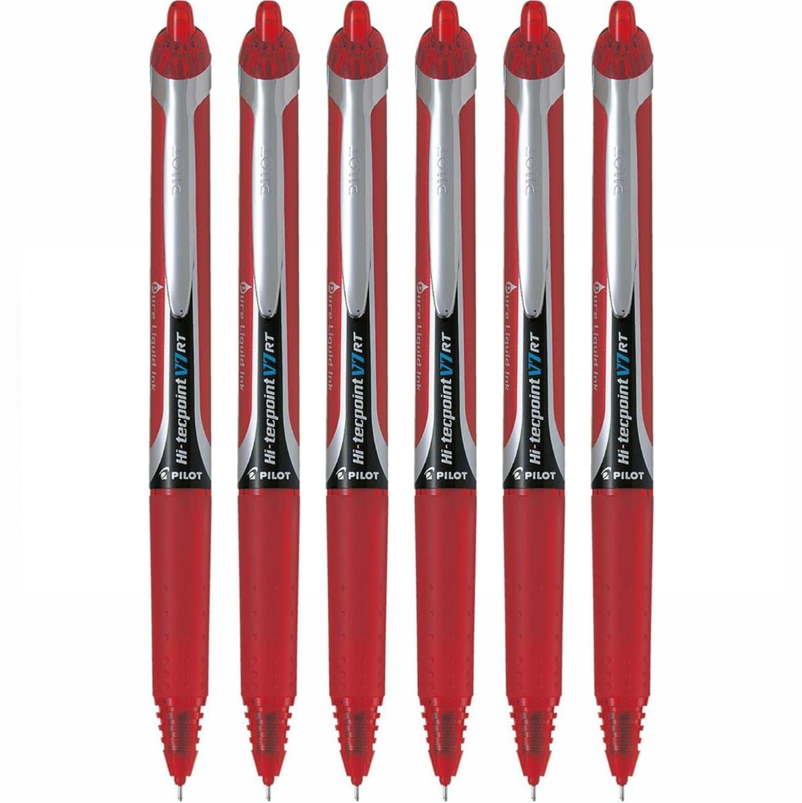 Pilot V7 RT Rollerball Pens Red 0.7mm Retractable Liquid Ink Pack of 6