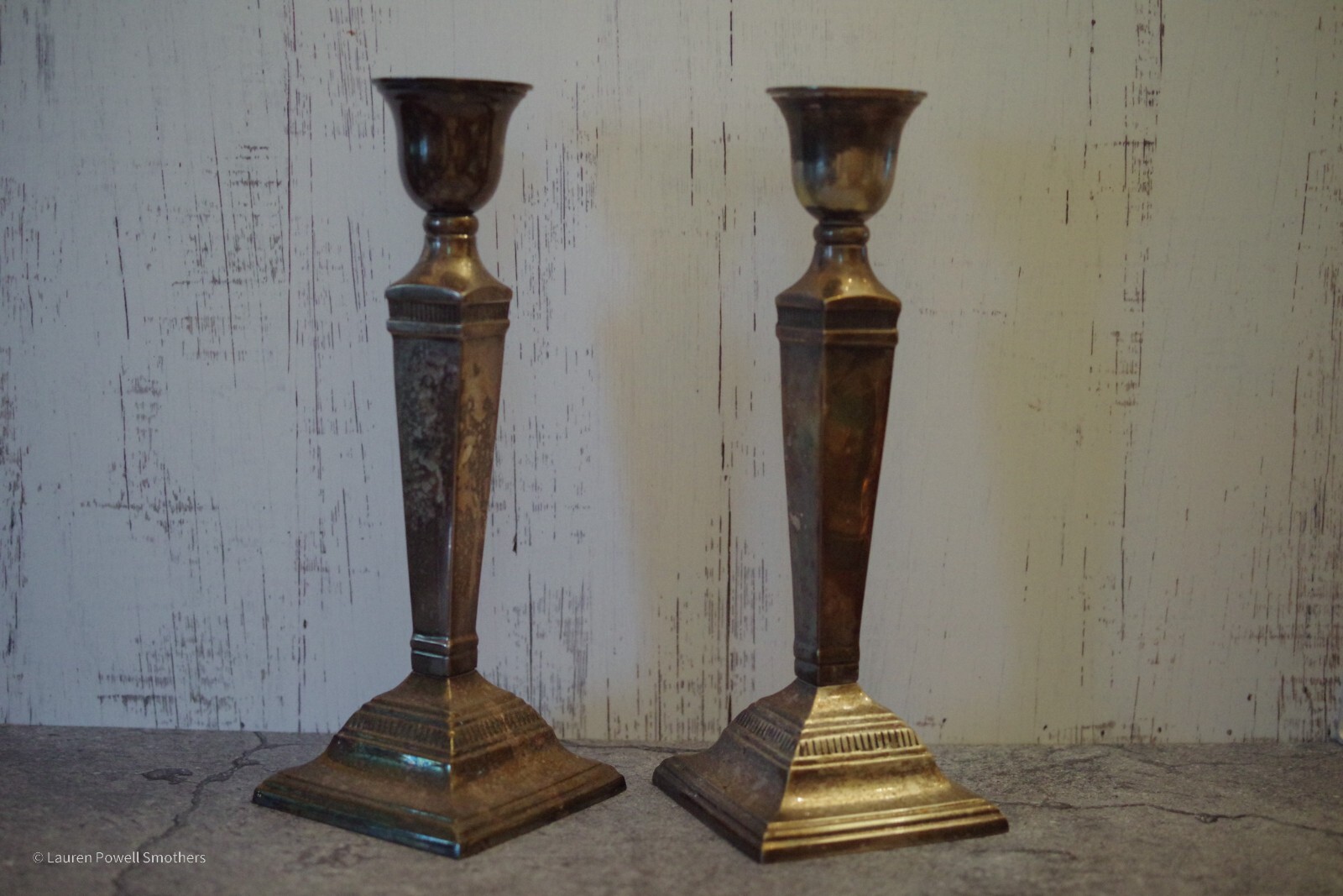 Pottery Barn Large Silver Plated Pilar Candle Holders (pair)