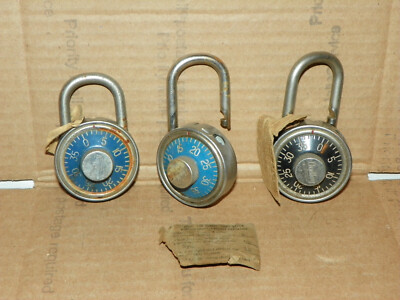 Lot of 3 Vtg DUDLEY Combination Pad Lock Chicago IL Black/Blue 2 w/combination