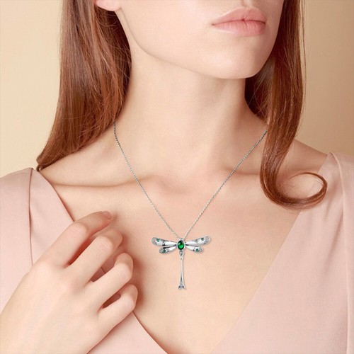 Libelle 925 Sterling Silber Halskette Anhänger kreiert Smaragd grüner Edelstein - Bild 6 von 6