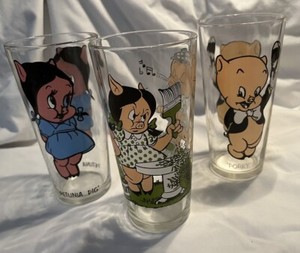 Pepsi Porky & Petunia Pig Vintage Drinking Glasses - Warner Brothers 1973 & 76