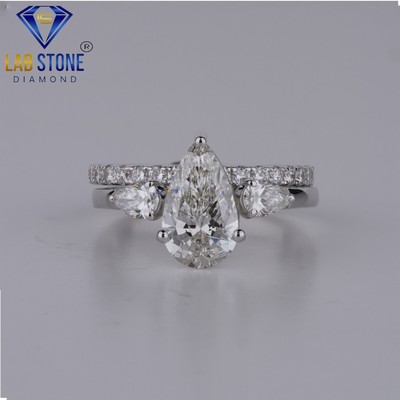 2.49 TCW Pear & Round Cut Labgrown Diamond Ring 925 silver Labstone