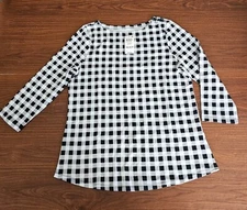 Women's Size Large Charter Club Cotton 3/4 Sleeve Boat Neck Top-NWT