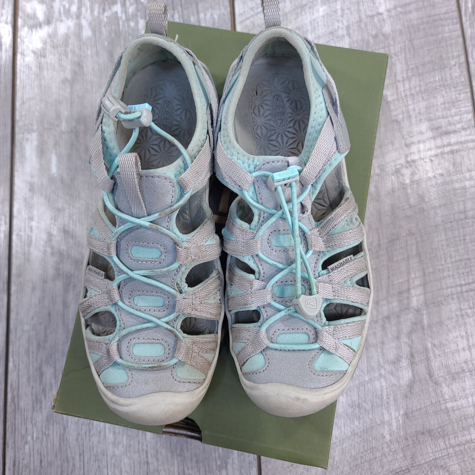 Sandali Moxie Keen Big Kids taglia 2 blu tinta vapore lavabili scarpe da passeggio trail