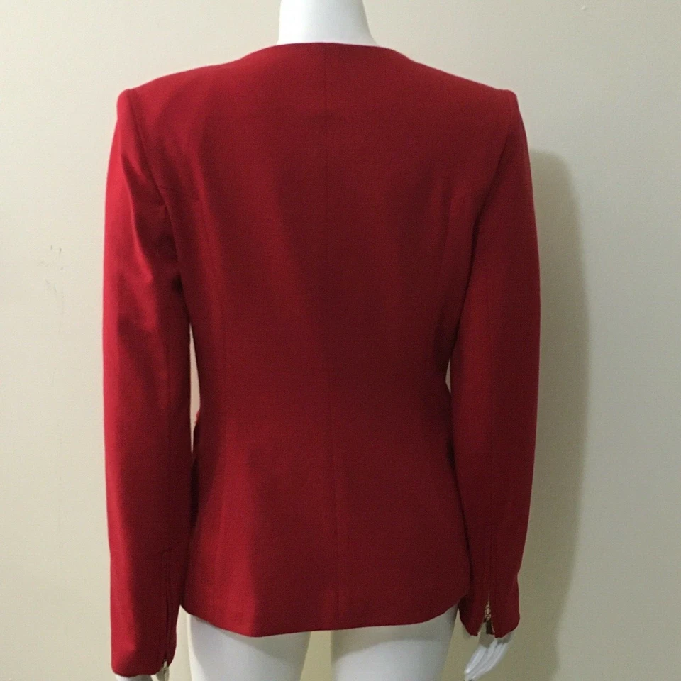 Blazer Vivienne Tam Para Mujer 8 Rojo Dorado Botones Manga Cremallera Bolsillos Chaqueta Foto 3 de 4