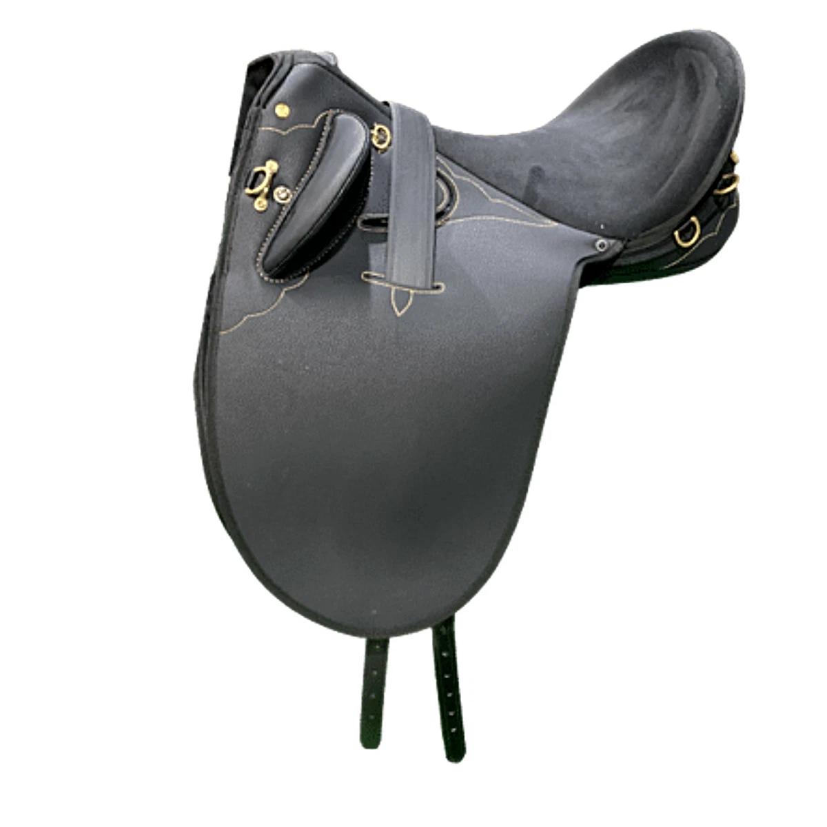 Selle mixte en cuir équipée équitation cheval SCHOOLING noir 175
