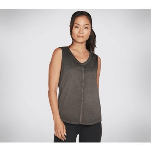 Skechers Women's Diamond Wash Hatha V-neck Tank Top | Size Large | Black | Cotto