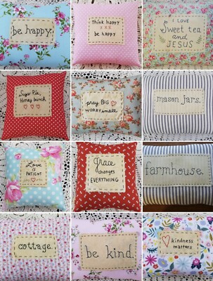 Handmade Shabby chic Patchwork Pillows Vintage Farmhouse Mason jar sweet tea 
