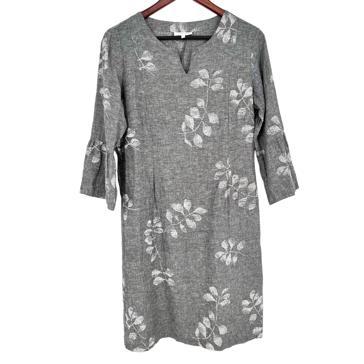 Habitat Sz Small LINEN BLEND Gray White Floral Dress Wearable Art to Wear  Mature
