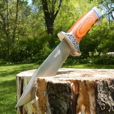 10" Full Tang Wood Fixed Blade Knife Hunting Skinning Survival Army Bowie