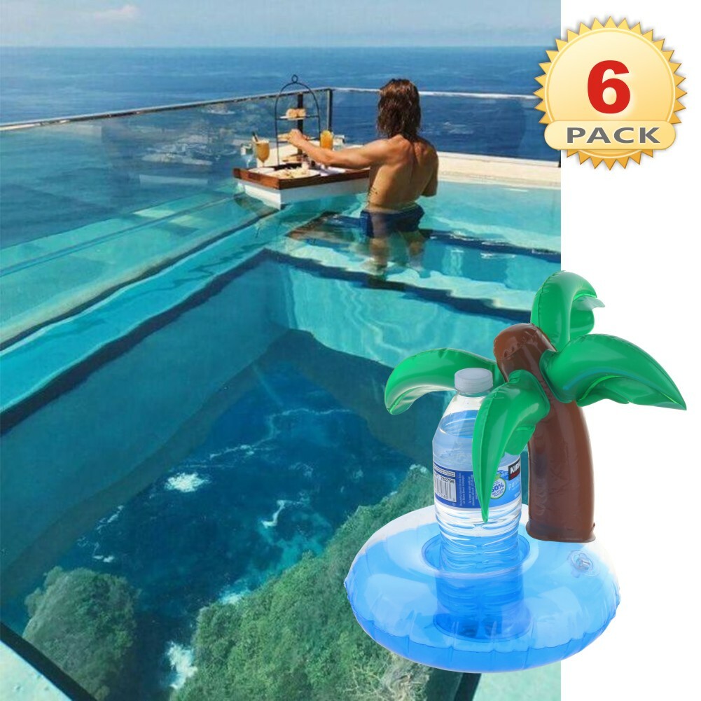 Portavasos inflables para latas de bebidas 6 piezas posavasos flotadores piscina baño agua fiesta palma