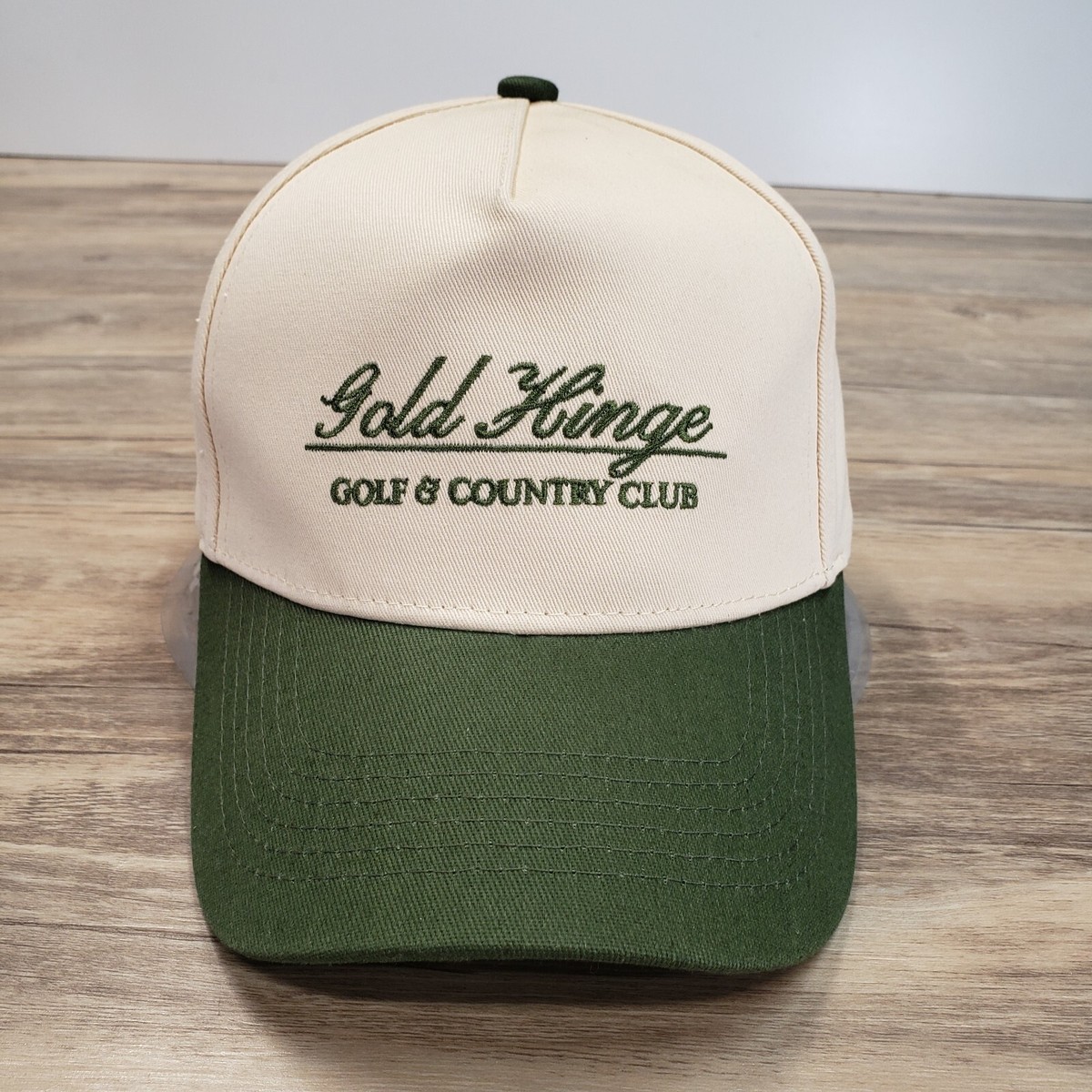 Gold Hinge Golf & Country Club Hat Cap Strap Back Ivory Green