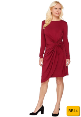 H by Halston - Halston Long Slv Drape Knit Dress Knot Women's Wine Red Sz 4  | eBay